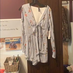 Long sleeved, striped and floral, romper